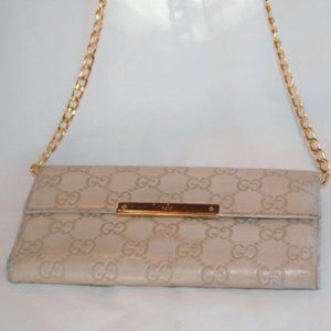 Guccissima Gg Embossed Leather Clutch/ Wallet can Add Chain for WOC Gray